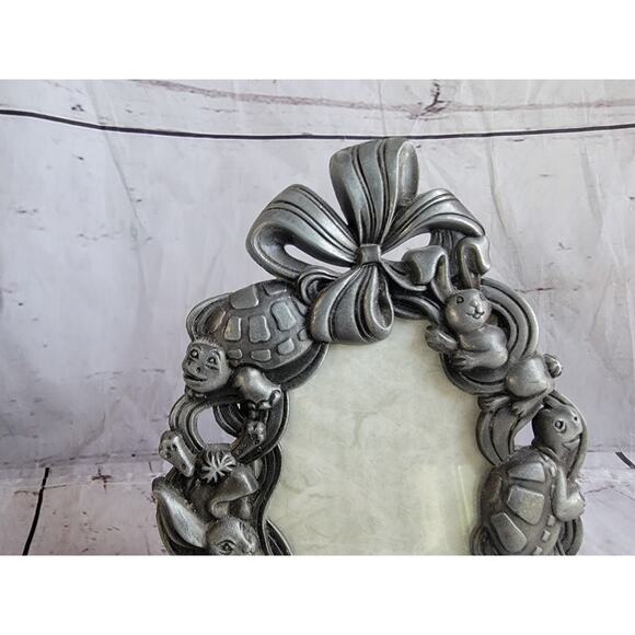 5in Pewter Picture Frame Turtles Rabbits totoise Hare For 2”x3” Photo - Picture 5 of 8
